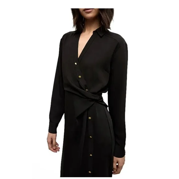 NWT Veronica Beard Wright Black Long Sleeve Midi Dress with Gold Buttons  Size 6